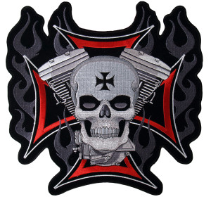 Hot Leathers PPA1837 Cross, Motor Skull 11" Biker Patch Hot Leathers PPA1837 Cross, Motor Skull 11" Biker Patch