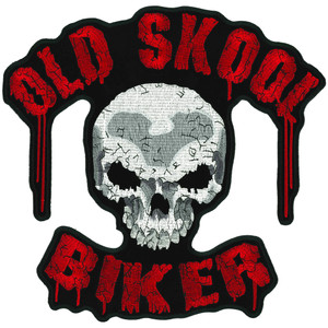 11-inch Old Skool biker patch red lettering black background Hot Leathers 11-inch Old Skool biker patch red lettering black background Hot Leathers