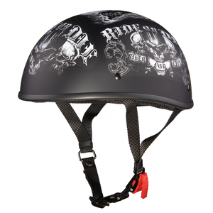 Ride or Die smallest DOT beanie motorcycle helmet matte black with skull graphic and quick-release strap DOT-certified Ride or Die smallest DOT beanie motorcycle helmet matte black with skull graphic and quick-release strap DOT-certified