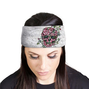 Milwaukee Floral Skull Rhinestone Biker Headband Milwaukee Floral Skull Rhinestone Biker Headband