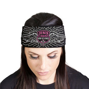 Jesus Bling Biker Headband – Black Headband with Rhinestone 'Jesus King of Kings' Design Jesus Bling Biker Headband – Black Headband with Rhinestone 'Jesus King of Kings' Design
