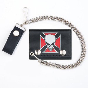 Iron Cross & Skull Leather Chain Wallet, USA Made Iron Cross & Skull Leather Chain Wallet, USA Made