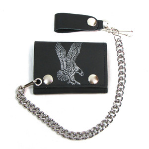 Men's Leather Chain Wallet w/ Silver Flying Eagle Men's Leather Chain Wallet w/ Silver Flying Eagle