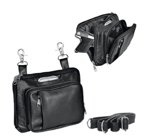black leather concealed carry belt clip-on bag with adjustable shoulder strap, compact design, and multiple compartments black leather concealed carry belt clip-on bag with adjustable shoulder strap, compact design, and multiple compartments