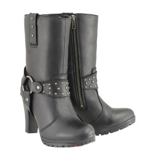 Milwaukee Leather MBL9303 Women's Classic Black Motorcycle Boots with Block Heel Milwaukee Leather MBL9303 Women's Classic Black Motorcycle Boots with Block Heel