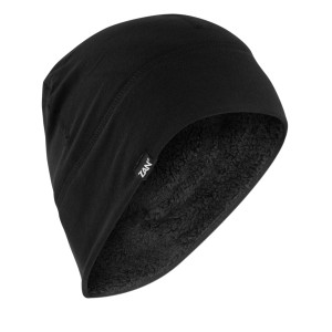 Black fleece-lined beanie hat with soft interior lining, ideal for cold weather Black fleece-lined beanie hat with soft interior lining, ideal for cold weather