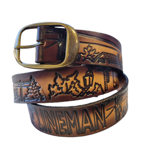 Embossed lineman leather belt with snap-off buckle – handcrafted in the USA Embossed lineman leather belt with snap-off buckle – handcrafted in the USA