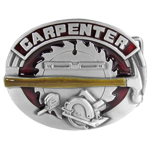 Carpenter Belt Buckle with Hammer, Saw, and Level Tools Detail