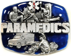 Paramedics belt buckle with blue enamel and medical emblem