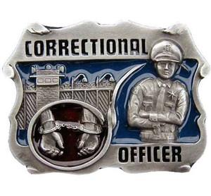 Correctional Officer belt buckle with engraved badge design