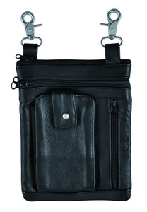Unik black leather belt bag with phone pocket and clip-on belt loop attachment Unik black leather belt bag with phone pocket and clip-on belt loop attachment