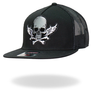 Flying Skull & Bones Black Snap Back Hat Flying Skull & Bones Black Snap Back Hat