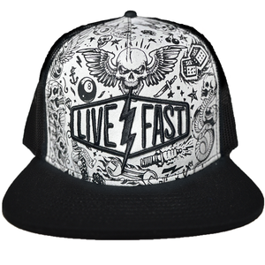 Lethal Threat Live Fast snapback hat featuring bold 'Live Fast' lettering and lightning bolt design Lethal Threat Live Fast snapback hat featuring bold 'Live Fast' lettering and lightning bolt design