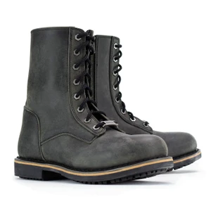 Milwaukee Leather Men's Antique Black Leather Motorcycle Boots with Inside Zipper Entry and Oil-Resistant Outsole