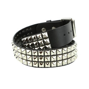3 Row Pyramid Studded Black Leather Belt 3 Row Pyramid Studded Black Leather Belt