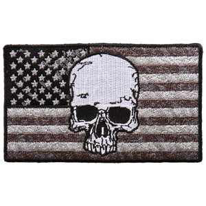 Gray skull over USA flag biker patch 4x2 inches heat-sealed glue back Gray skull over USA flag biker patch 4x2 inches heat-sealed glue back