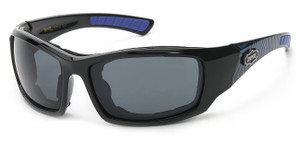 Blue Design Padded Biker Sunglasses – black frame with blue accents, featuring foam padding and shatterproof lenses Blue Design Padded Biker Sunglasses – black frame with blue accents, featuring foam padding and shatterproof lenses