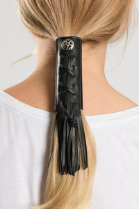 Fringe Black Leather Biker Hair Glove 4-Inch Fringe Black Leather Biker Hair Glove 4-Inch