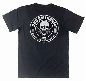 Second Amendment Biker Shirt featuring eagle, flag, and rifle design on black cotton shirt Second Amendment Biker Shirt featuring eagle, flag, and rifle design on black cotton shirt