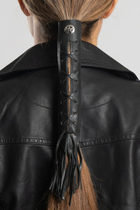 Fringe Black Leather Biker Hair Glove 8-Inch Fringe Black Leather Biker Hair Glove 8-Inch