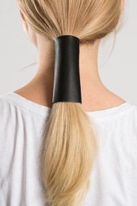 Black Leather Biker Hair Glove 4-Inch Hair Wrap Black Leather Biker Hair Glove 4-Inch Hair Wrap
