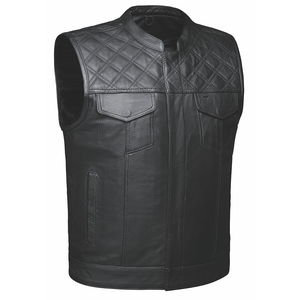 Unik Black Diamond Leather Motorcycle Vest with Concealed Carry Pockets and Zipper-Snap Front Closure Unik Black Diamond Leather Motorcycle Vest with Concealed Carry Pockets and Zipper-Snap Front Closure