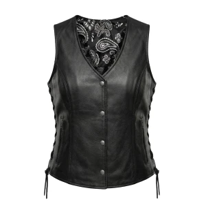 Unik Women's Paisley Lined Leather Motorcycle Vest