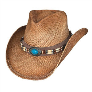 Bullhide straw cowboy hat – front view showcasing lightweight straw construction with turquoise beaded band and shapeable brim Bullhide straw cowboy hat – front view showcasing lightweight straw construction with turquoise beaded band and shapeable brim