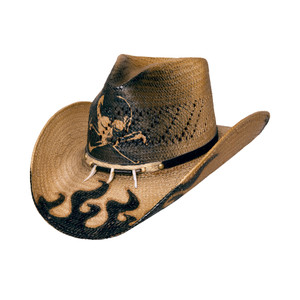 Bullhide shapeable brim straw cowboy hat with skull motif and beaded band Bullhide shapeable brim straw cowboy hat with skull motif and beaded band