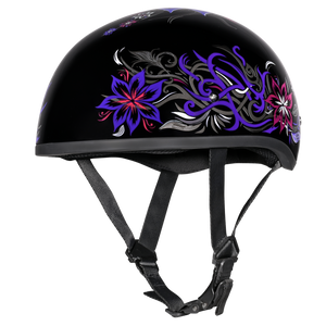 Daytona Floral Ladies Motorcycle Helmet in Purple with Low-Profile Design and DOT Certification Daytona Floral Ladies Motorcycle Helmet in Purple with Low-Profile Design and DOT Certification