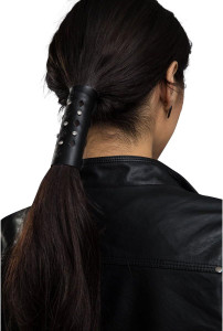 Hair Glove Diamond Cut-Out Leather Biker Hair Glove 4-Inch - Black leather with rhinestone-studded diamond cut-out design Hair Glove Diamond Cut-Out Leather Biker Hair Glove 4-Inch - Black leather with rhinestone-studded diamond cut-out design