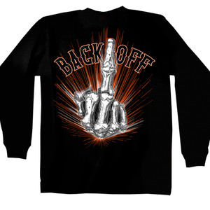 Back Off Middle Finger Skull Men's Biker Long Sleeve Shirt Back Off Middle Finger Skull Men's Biker Long Sleeve Shirt