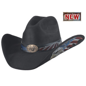 Patriotic cowboy hat with eagle and American flag under-brim design Patriotic cowboy hat with eagle and American flag under-brim design