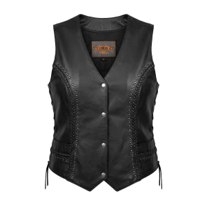 Womens Studded Leather Motorcycle Vest by UNIK