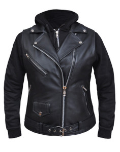 Ladies Biker Vest w/ Hoodie Combo Jacket by Unik Ladies Biker Vest w/ Hoodie Combo Jacket by Unik