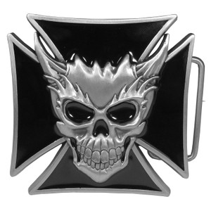 Skull and Maltese Cross Enameled Belt Buckle
