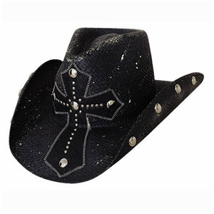 Bullhide No Mercy black straw western hat with studded cross design Bullhide No Mercy black straw western hat with studded cross design