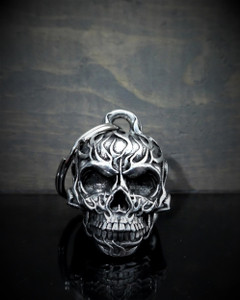 Flames Skull guardian bell for motorcycles, pewter, includes legend card