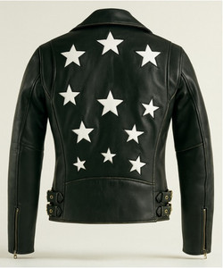 Unik Ladies Brown Leather Motorcycle Jacket w/ Stars