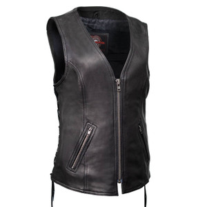 Women’s Milwaukee Leather motorcycle vest with Lockstock concealment holsters