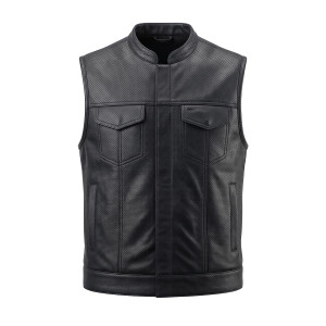 UNIK premium perforated leather biker vest with concealed carry pockets