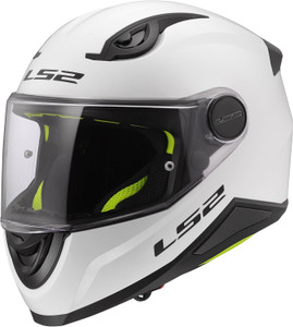 LS2 white youth full-face motorcycle helmet front view with clear visor