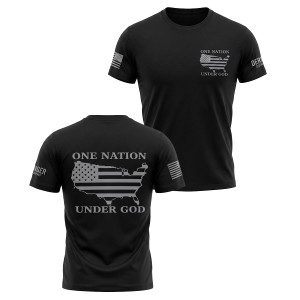 Front view of black One Nation Under God reflective biker shirt