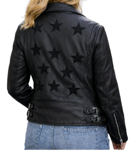 Unik Women's Reflective Star Leather Motorcycle Jacket