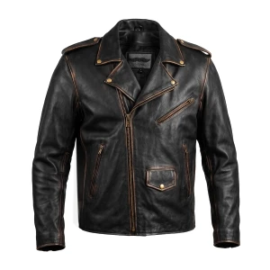 UNIK men's distressed brown leather motorcycle jacket