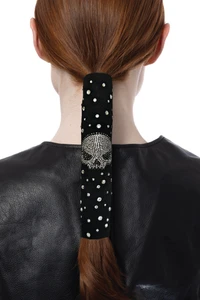Bling Skull Leather Biker Hair Glove 8-Inch Wrap