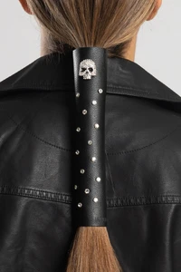 Hair Glove Skull and Gems leather biker hair wrap 8-inch
