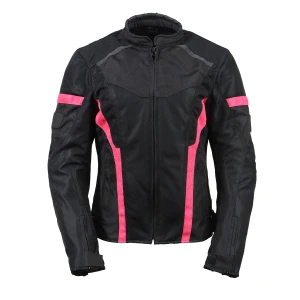 Milwaukee Leather women’s black and pink armored textile motorcycle jacket