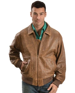 Scully men's premium lambskin leather bomber jacket antique brown front