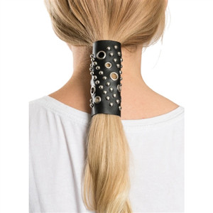 Studded Black Leather Biker Hair Glove 4-Inch Studded Black Leather Biker Hair Glove 4-Inch